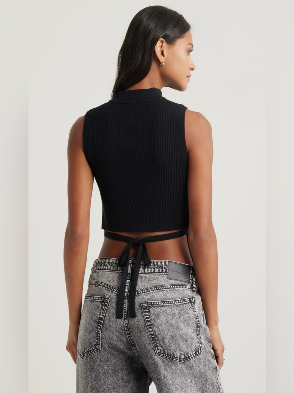 OPEN EDIT 
Luxe Sculpt Tie Back Top in Black